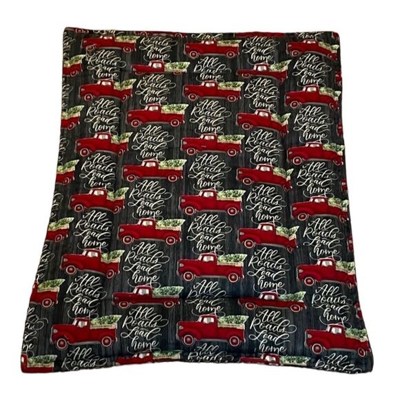Pet Bed Mat, Red Christmas Truck, Cat, Dog, Bunny, “All Roads Lead Home” 18x24 - Picture 1 of 3